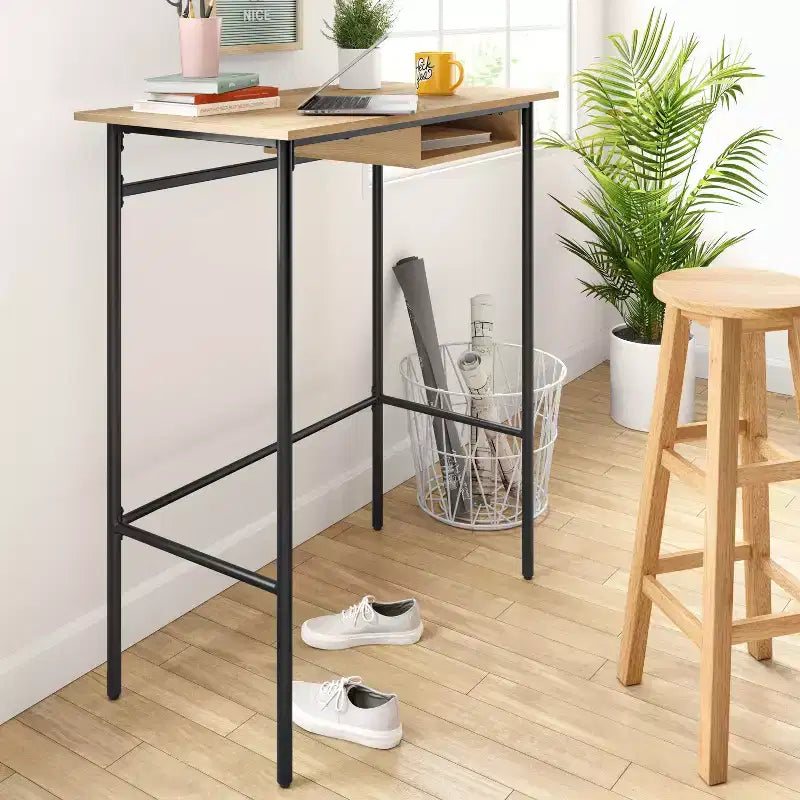 Standing Desk Natural - ™: Modern Style, Metal Base, Laminate Surface, Fixed Shelf