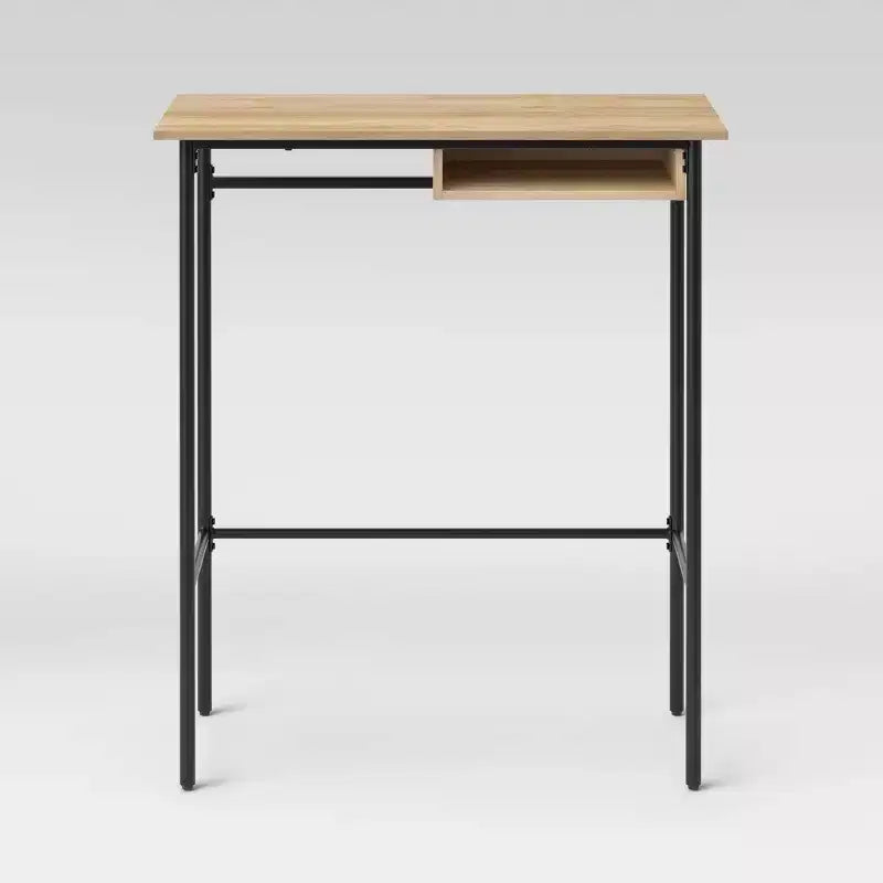 Standing Desk Natural - ™: Modern Style, Metal Base, Laminate Surface, Fixed Shelf