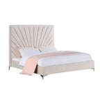 221.0 cm Bed for an approx. 152 × 203 cm mattress Faiz Bed Beige Velvet: Sunburst Channel-Tufted, Metal Feet, No Box Spring Needed