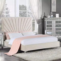 Letto matrimoniale "Queen" Faiz da 87" in velluto beige -: Trapuntatura verticale a raggi, Piedi in metallo, Non richiede rete a doghe