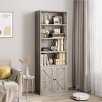 Bookcase with Doors Industrial Bookshelf, Farmhouse Bookcases Wooden 6 Shelf Bookshelvels for Bedroom, Living Room, Home Office
