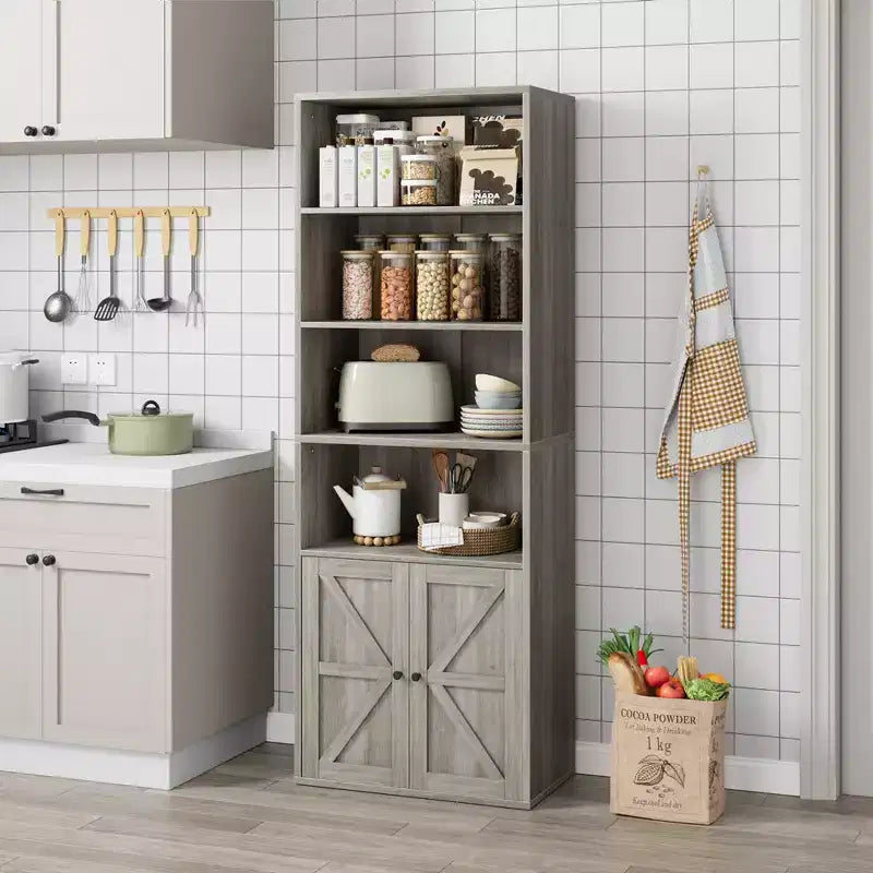 Libreria con ante Scaffale industriale, Librerie in stile rustico in legno a 6 ripiani per camera da letto, soggiorno, ufficio domestico