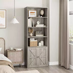 Libreria con ante Scaffale industriale, Librerie in stile rustico in legno a 6 ripiani per camera da letto, soggiorno, ufficio domestico