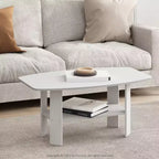 35.5 Simple Design Industrial Coffee Table 2-Tier Rectangular Living Room Furniture,White