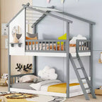 Bunk Bed with upper and lower sleeping areas for approx. 97 × 191 cm mattresses with Roof, Window and Ladder